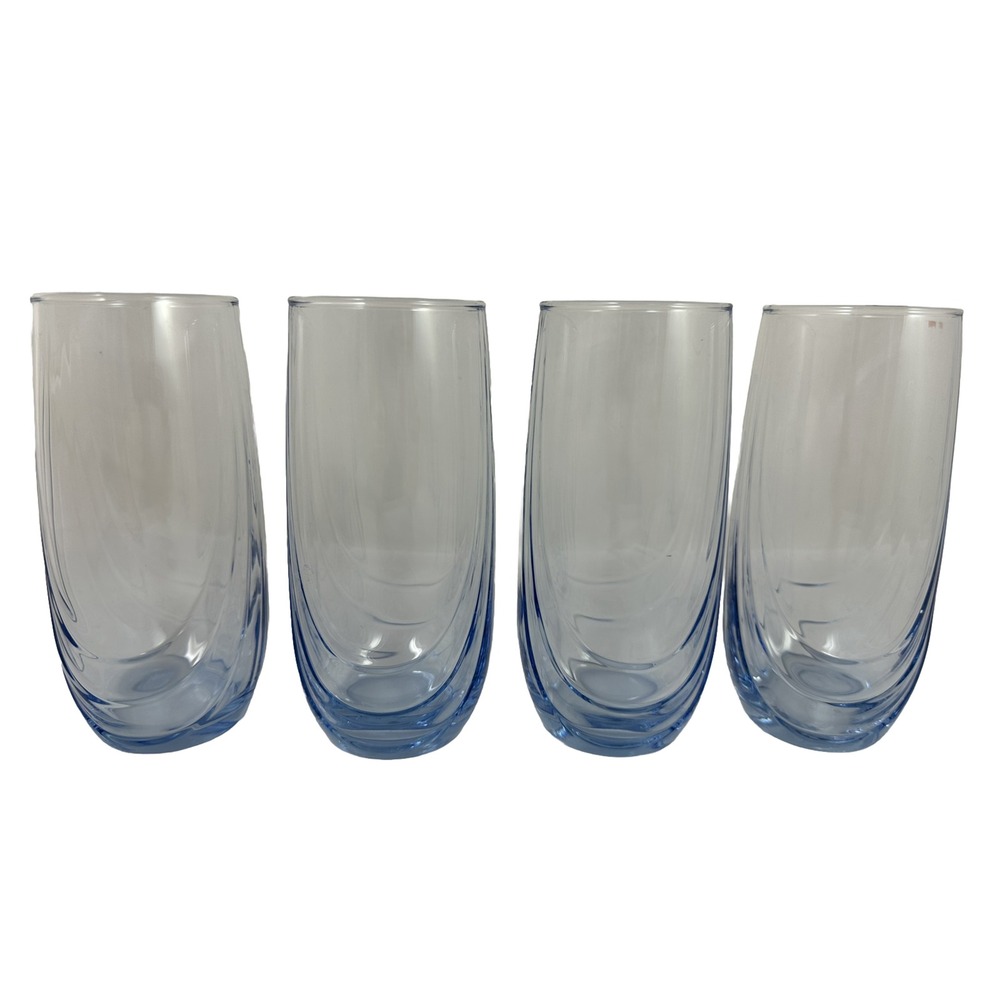 Vtg 90's LIBBEY Ice Blue Swag Drape Tumblers 12 oz Glasses 5 3/4" Set of 4